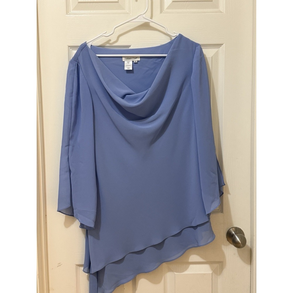 Soft Surroundings Blouseâ Blue Asymmetric Flutter Sleeve Shawl Collar XL